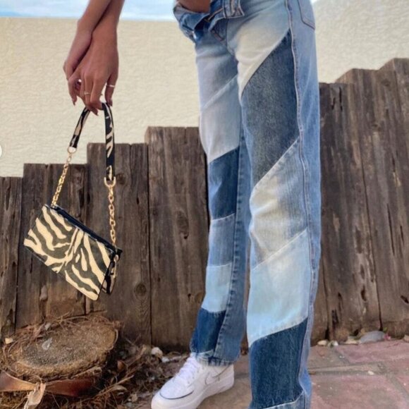 Revice 90's Baby Candy Shop Candy Stripe Denim Jeans Wide Leg High Waisted Fit - Picture 4 of 13